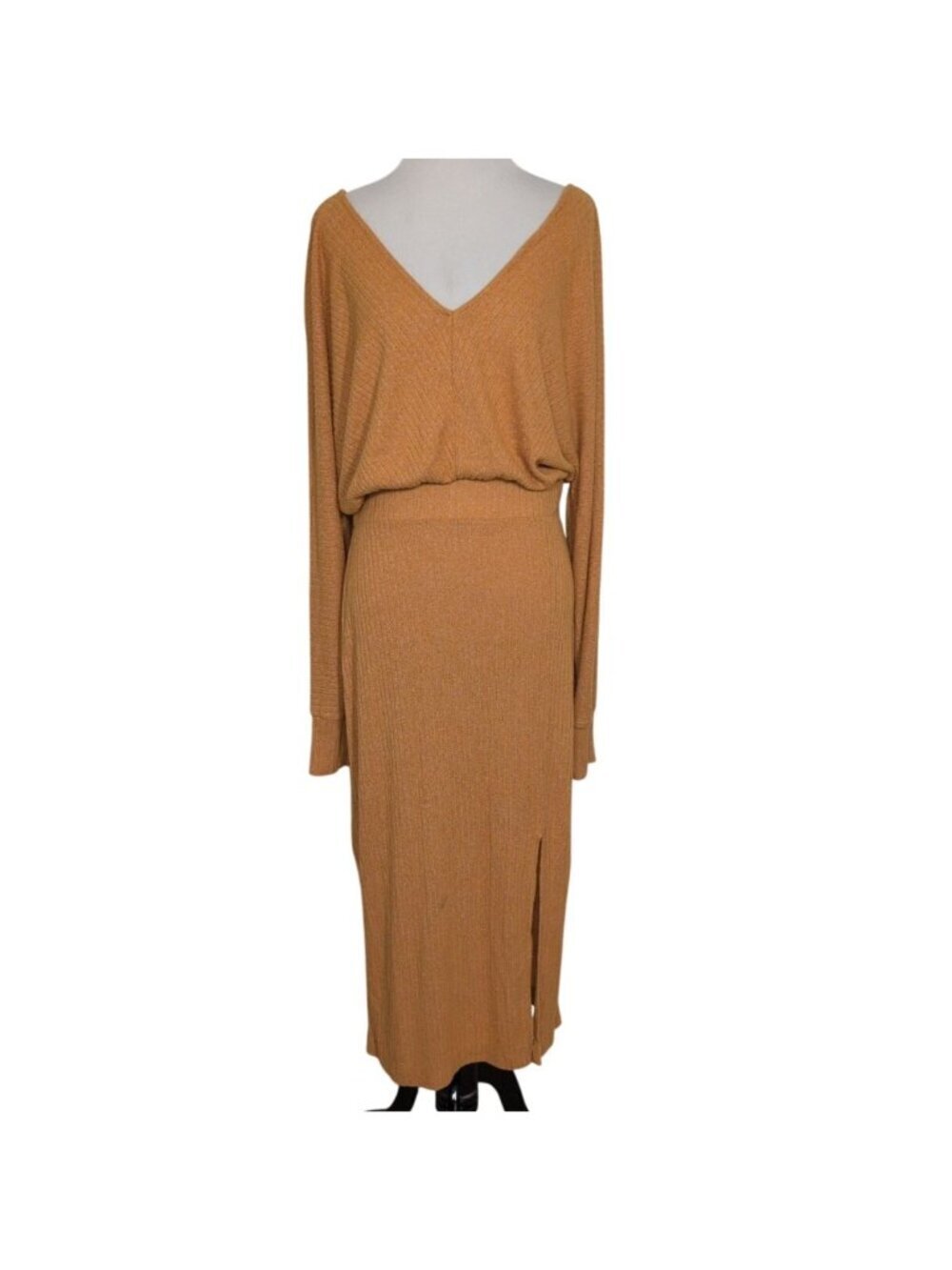 Daily Practice Barre Midi Dress Ribbed Dress Womens Size Medium Yellow Stretch